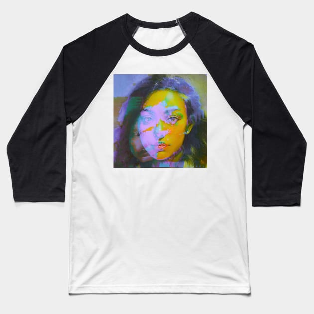 SAY SO Glitch Art Trippy Glitchy Portrait Baseball T-Shirt by raspberry-tea